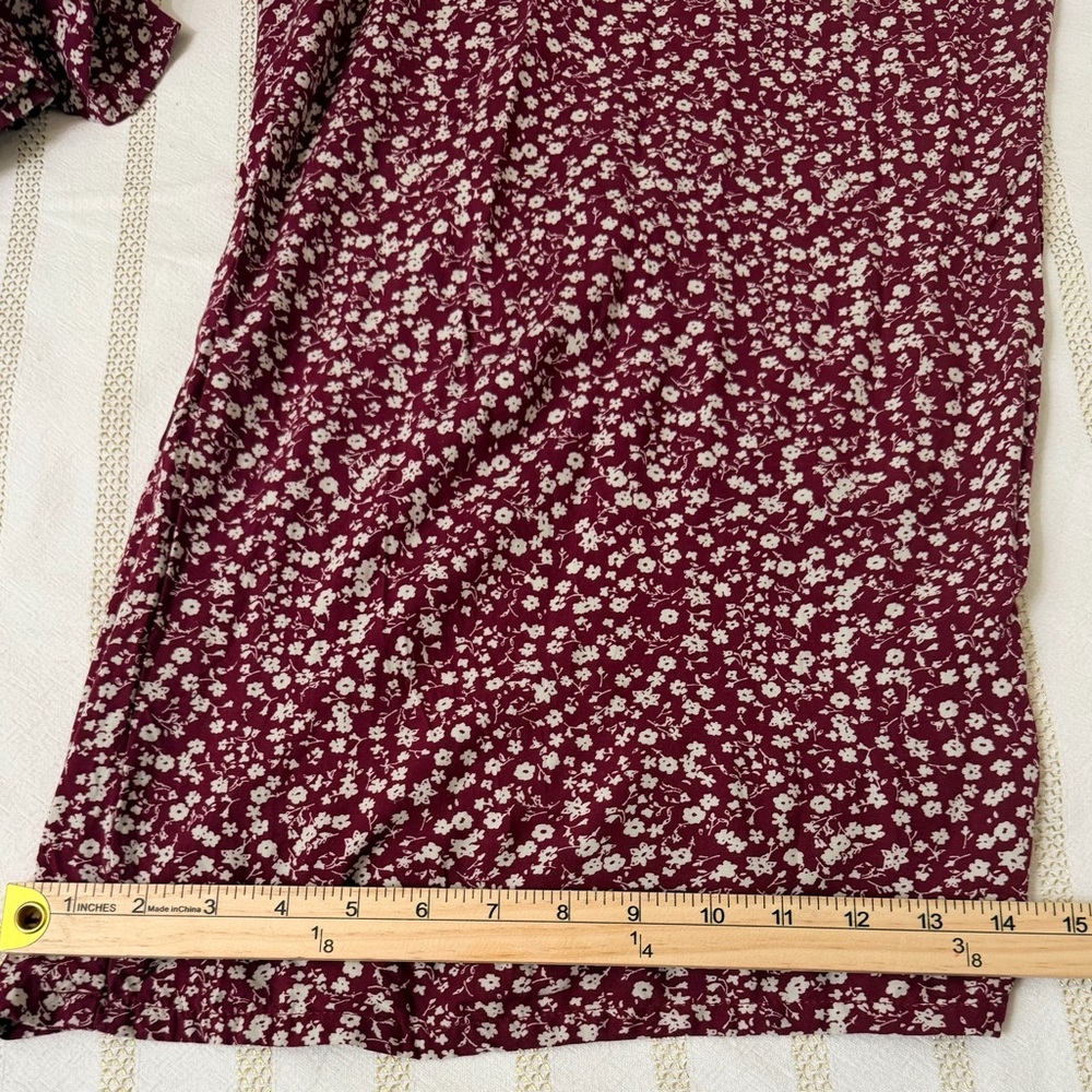 GAP Burgundy Floral Wide Leg Jumpsuit XL | Boho Rayon V-Neck Smocked Waist - Picture 7 of 9